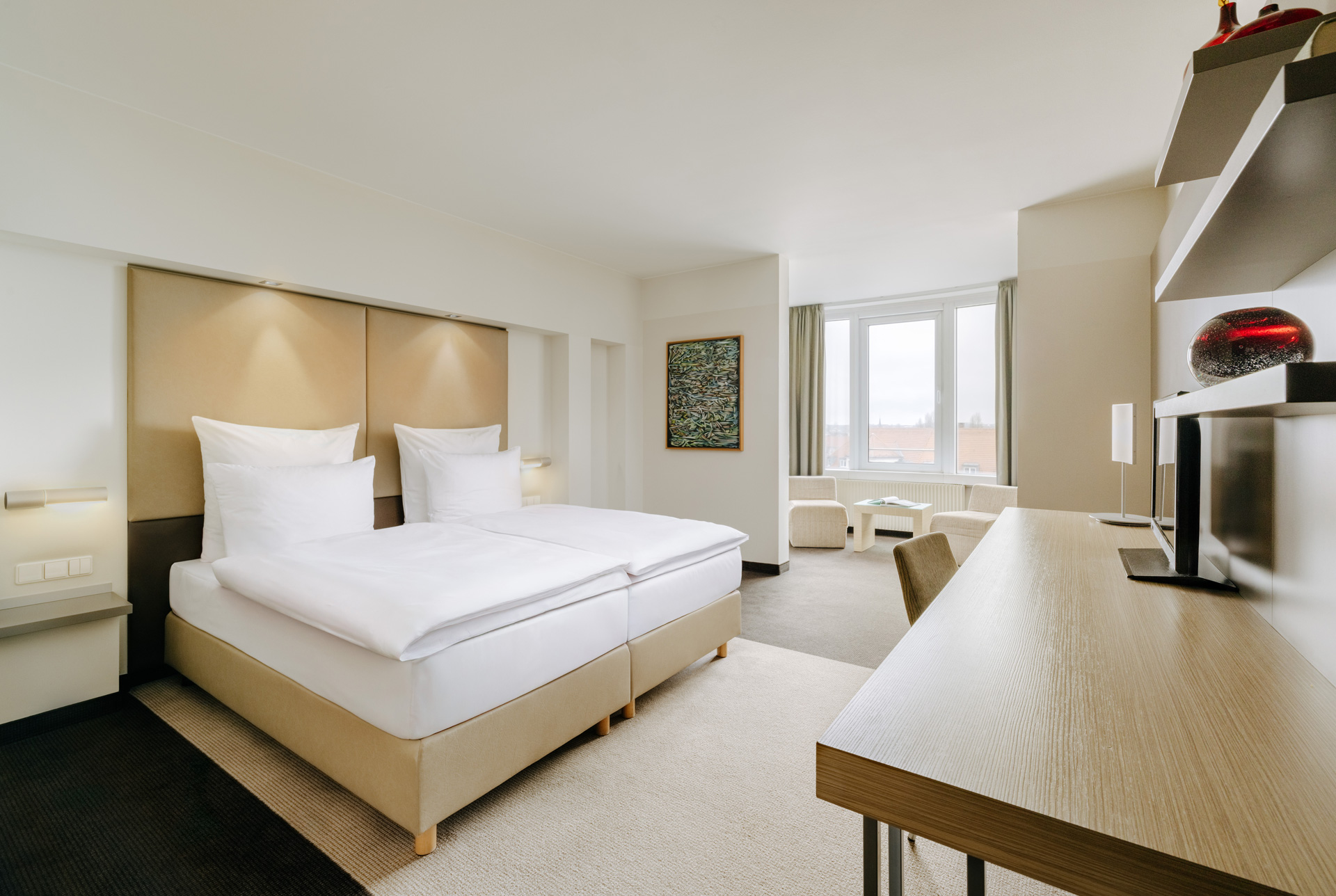 Interior view of a hotel room at Estrel Berlin